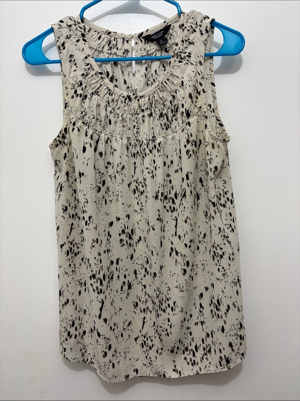 Simply Vera Vera Wang Cream and Black Printed Sleeveless Top Sz M
